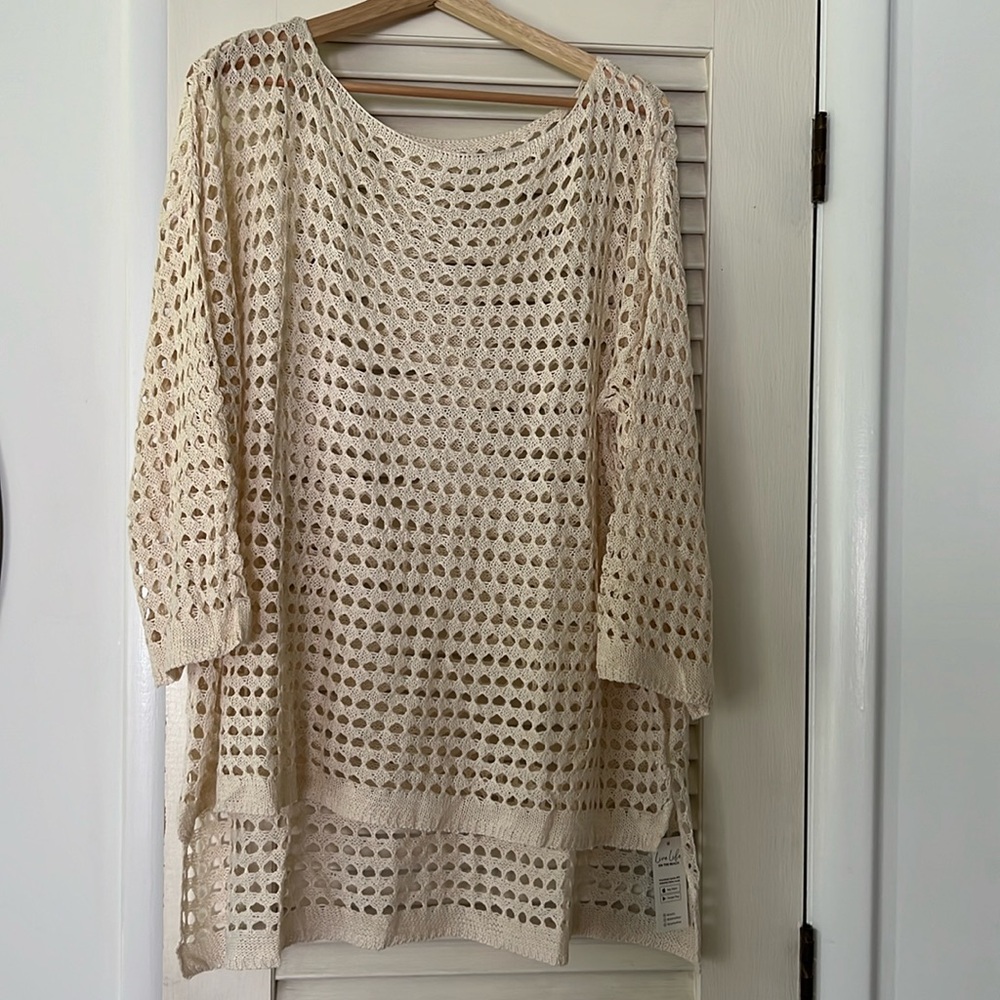 Cupshe open knit boat neck mini cover-up off white/ivory size small